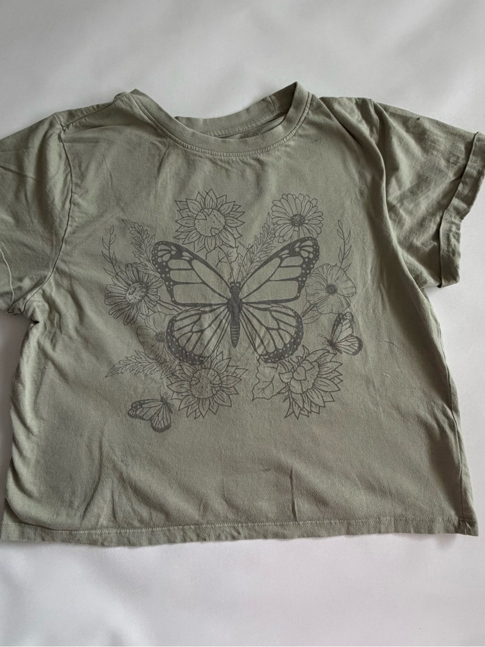 Vibe N Girls Womens L Sage Green Butterfly Floral Graphic Tee